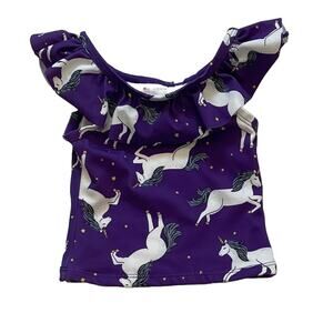 Hanna Andersson Purple Ruffle Unicorn, Stars, Print Swim Top, Size 18-24 Mos.